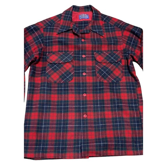 Vtg Pendleton Board Shirt M Virgin Wool Plaid Loop Collar Long Sleeve Shacket - Picture 2 of 4